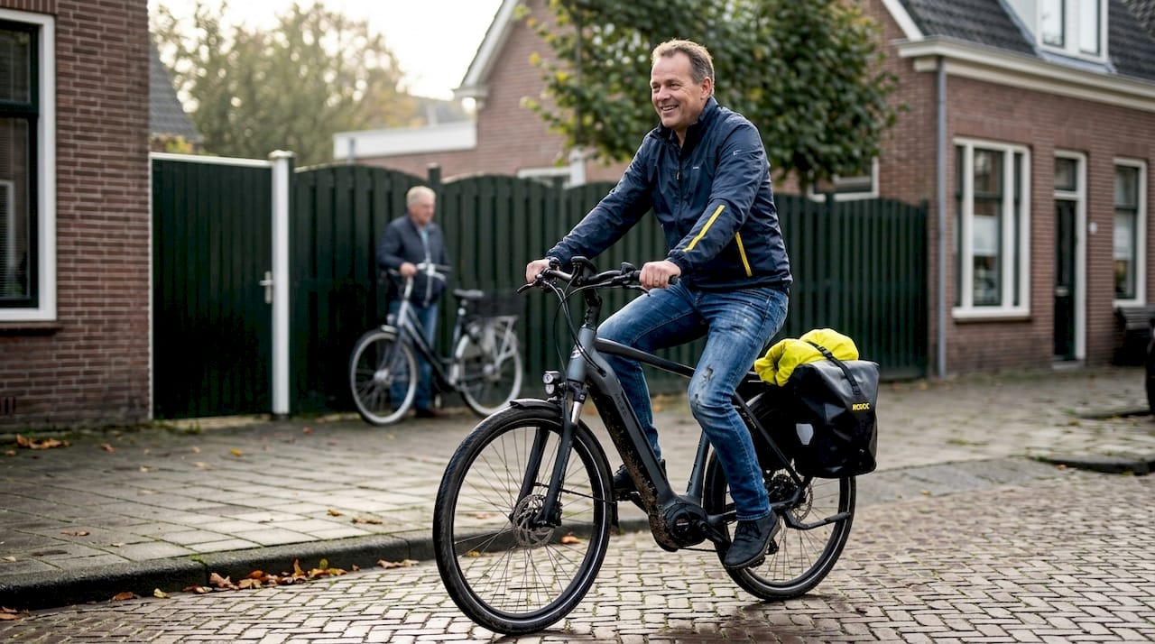 Man test elektrische fiets uit tijdens rit door woonwijk