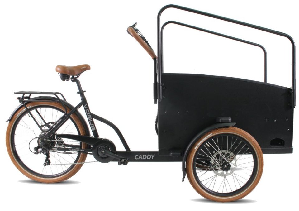 Vogue Caddy Matt Zwart/Bruin – Elektrische bakfiets voor het gezin