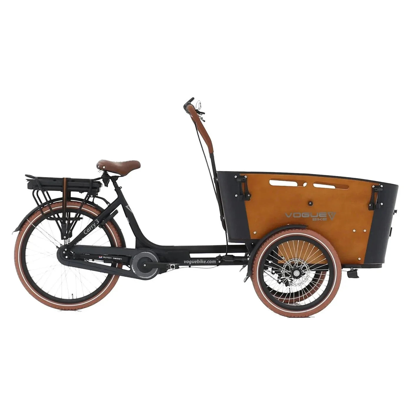 Vogue Carry 3 Zwart/Bruin/Zwart – Elektrische bakfiets met Bafang middenmotor
