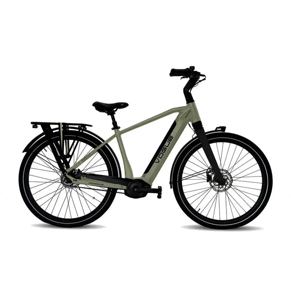 Vogue Prestige Men Cement Grijs Belt-Drive – Premium e-bike met middenmotor