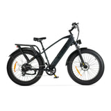 Zwarte ENGWE E26 hoge instap elektrische fiets met comfortabele zithouding en stevige frame, ideaal voor dagelijks gebruik.