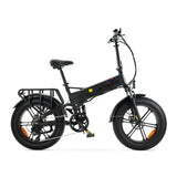 Zwarte ENGWE Engine X elektrische fiets met vering, opvouwbaar en geschikt voor terrein, met dikke banden en een stevig frame