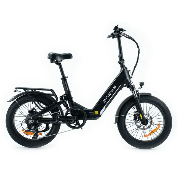 Engwe L20 3.0 Boost elektrische fiets in zwart met comfort functies, ideaal voor dagelijks gebruik en lange ritten.