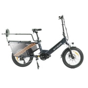Engwe LE20 grijze elektrische longtail fiets met lage instap en accu, geschikt voor comfortabel stads- en recreatief gebruik.