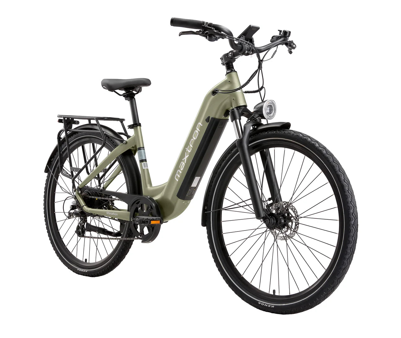 Groene Maxtron Marathon elektrische fiets met grote accu en comfortabele zithouding, geschikt voor lange ritten en stadsgebruik