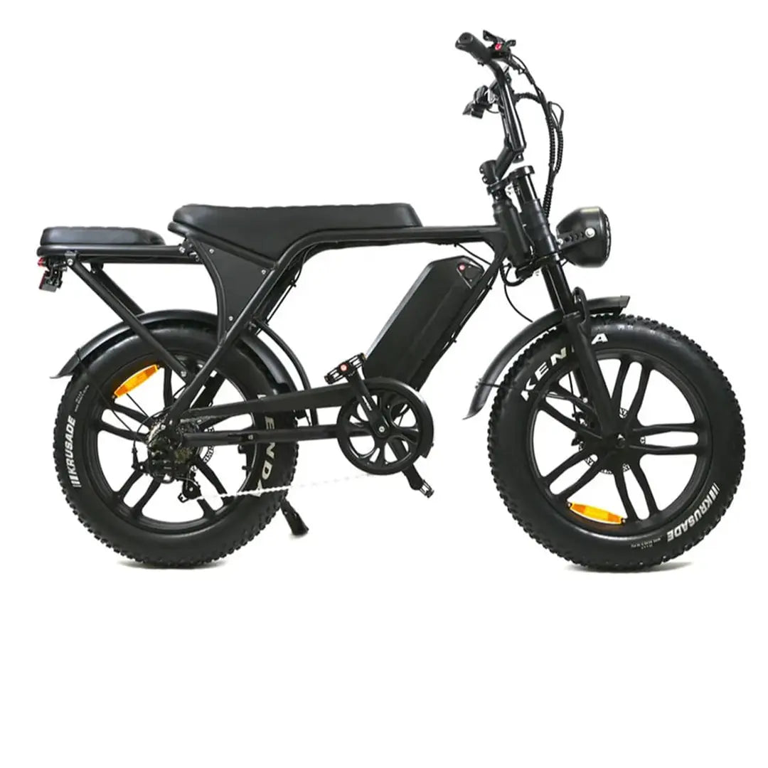 Elektrische fatbike OUXI C80 V8 van bovenaf in doos, duurzame elektrische fiets voor avontuurlijk rijden
