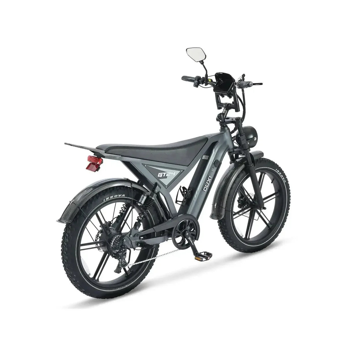 Elektrische fiets Ouxi GT-24 Grijs, 24 inch fatbike met stevige banden en krachtige motor voor off-road rijden.