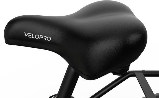 Elektrische stadsfiets Velopro C1 van Pixar met zwart zadel en lage instap, geschikt voor woon-werk en recreatief gebruik.
