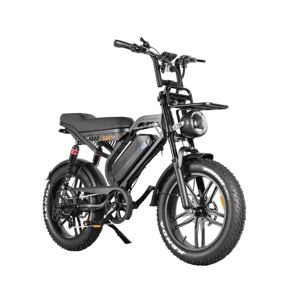 Qmwheel S20 Pro elektrische fatbike voor stads- en recreatief gebruik, zwart met brede banden en stuur.