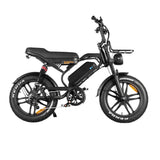 Elektrische fatbike S20 Pro van Qmwheel, geschikt voor stadsgebruik en recreatief rijden, zwart met brede banden.
