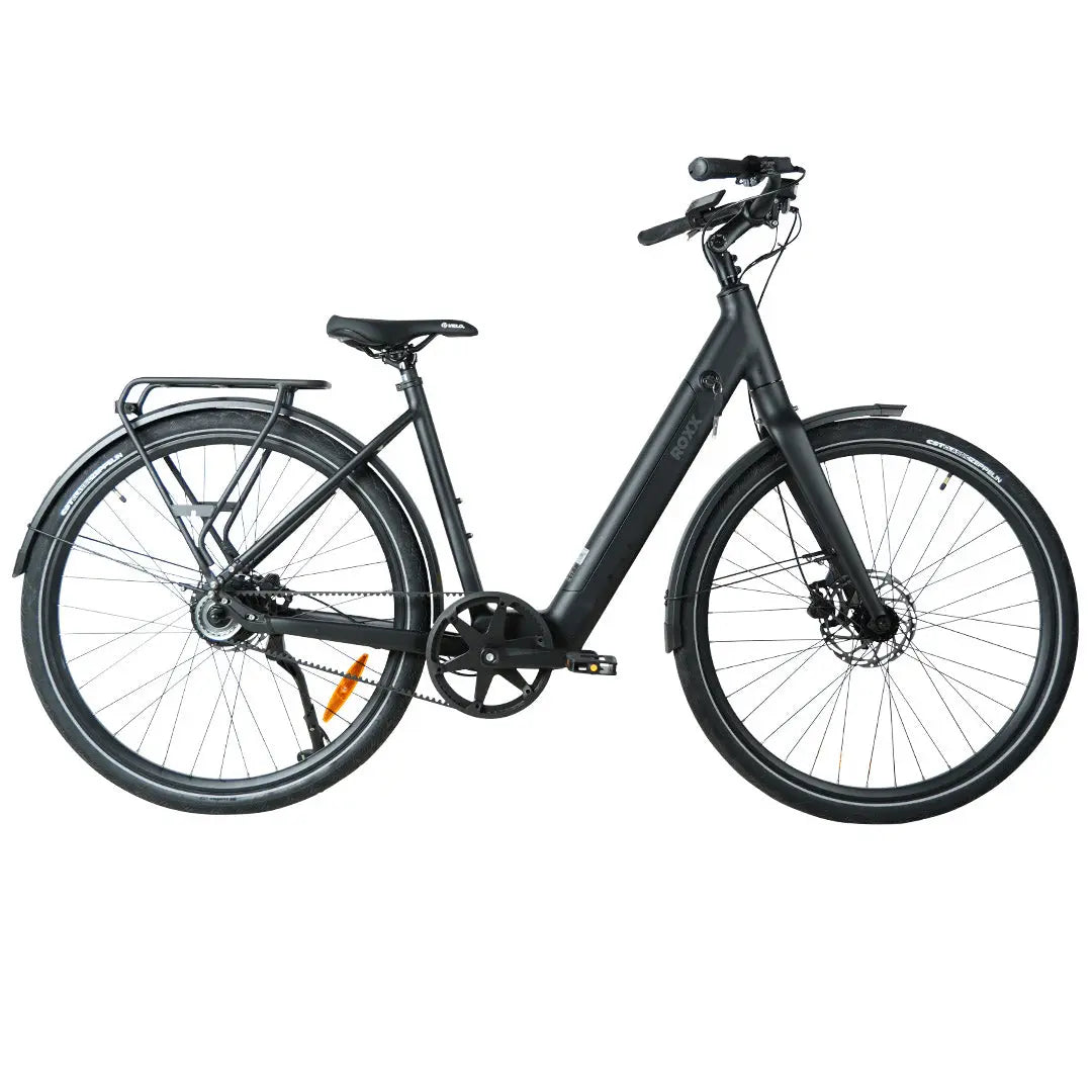 Roxx NEO+ e-bike van Roxx Bike met zwart frame en sportief ontwerp, geschikt voor stads- en recreatief gebruik