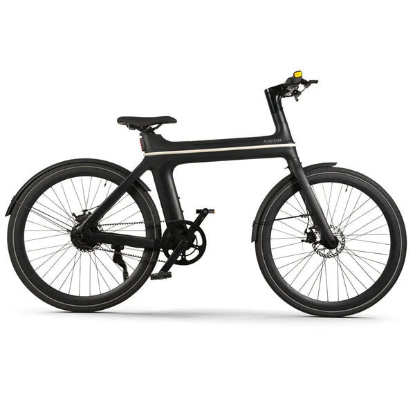 Zwarte Roxx JX elektrische fiets van Roxx Bike, inclusief doos, klaar voor montage en gebruik.