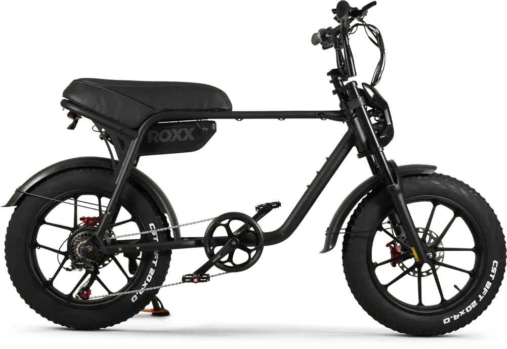 Elektrische fiets van Roxx Bike, Roxx S2+ in doos, inclusief onderdelen en accessoires voor montage.