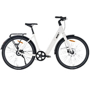 Roxx SL5 beige elektrische fiets van Roxx Bike, zichtbaar in de doos met stuur en zadel, klaar voor montage.