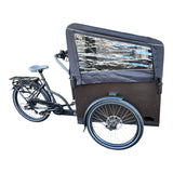 Vogue Caddy Matt zwarte/grijze elektrische bakfiets voor gezinnen, inclusief montage in doos, geschikt voor kindertransport en boodschappen.