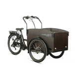 Elektrische bakfiets Vogue Journey Plus Matt Zwart met middenmotor, stevig frame en ruime bak voor comfortabel transport