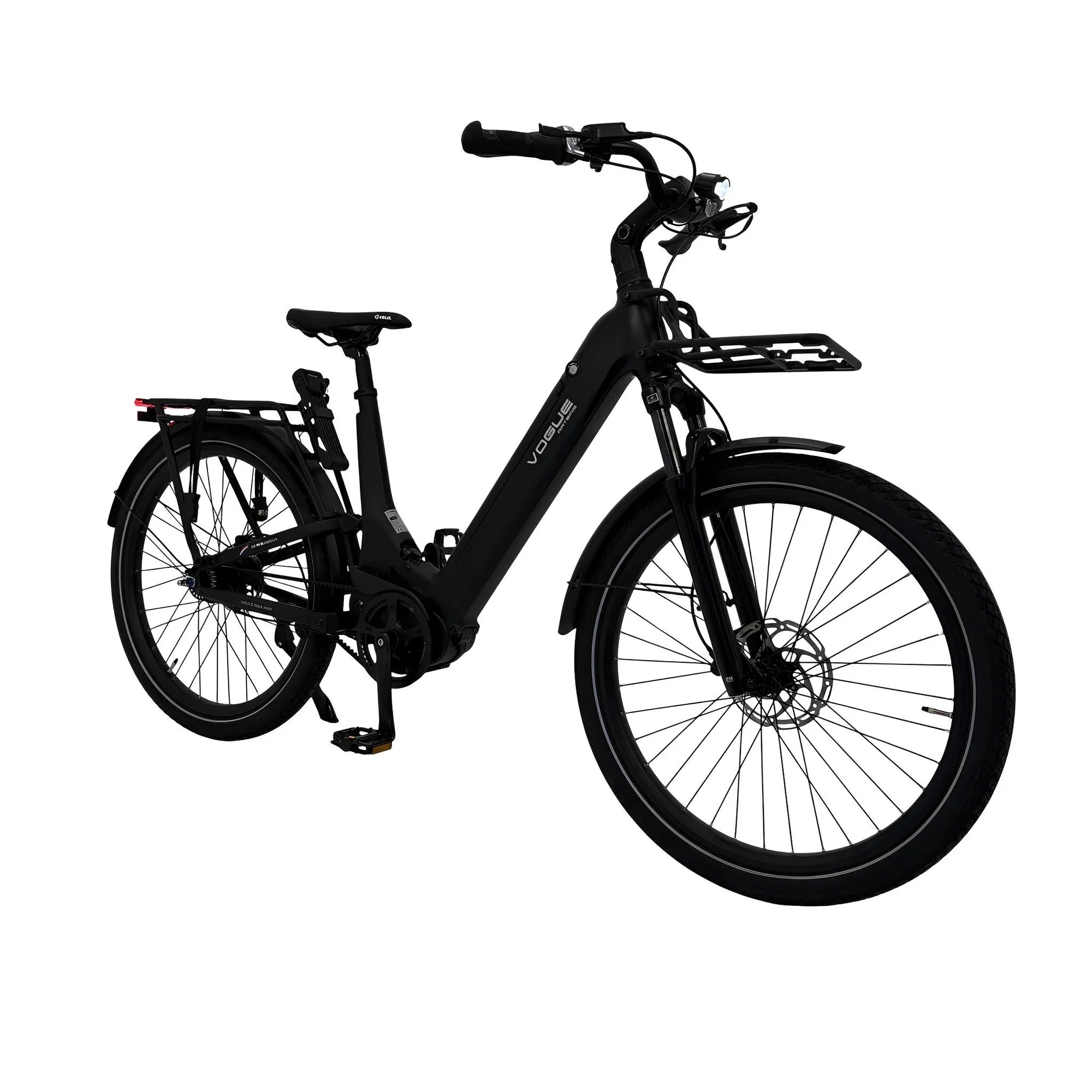 Zwart Vogue Artemis comfort e-bike met riemaandrijving, matte afwerking en moderne ontwerp, zichtbaar in de afbeelding.