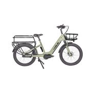 Vogue Avalanche groene elektrische gezinsfiets met lage instap, geschikt voor twee kinderen, ontworpen voor comfortabel fietsen.