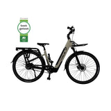Vogue Milo grijze luxe e-bike met riemaandrijving en Bafang motor, zichtbaar in de afbeelding