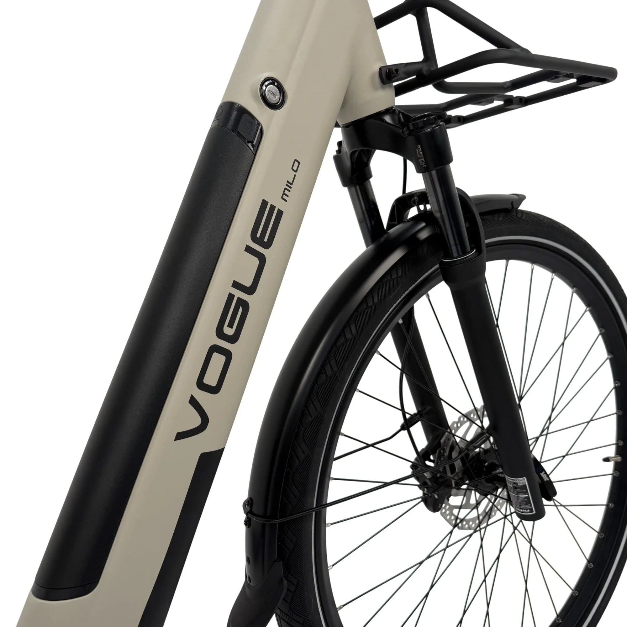 Vogue Milo grijze luxe e-bike met riemaandrijving, Bafang motor en geïntegreerde accu voor comfortabel rijden