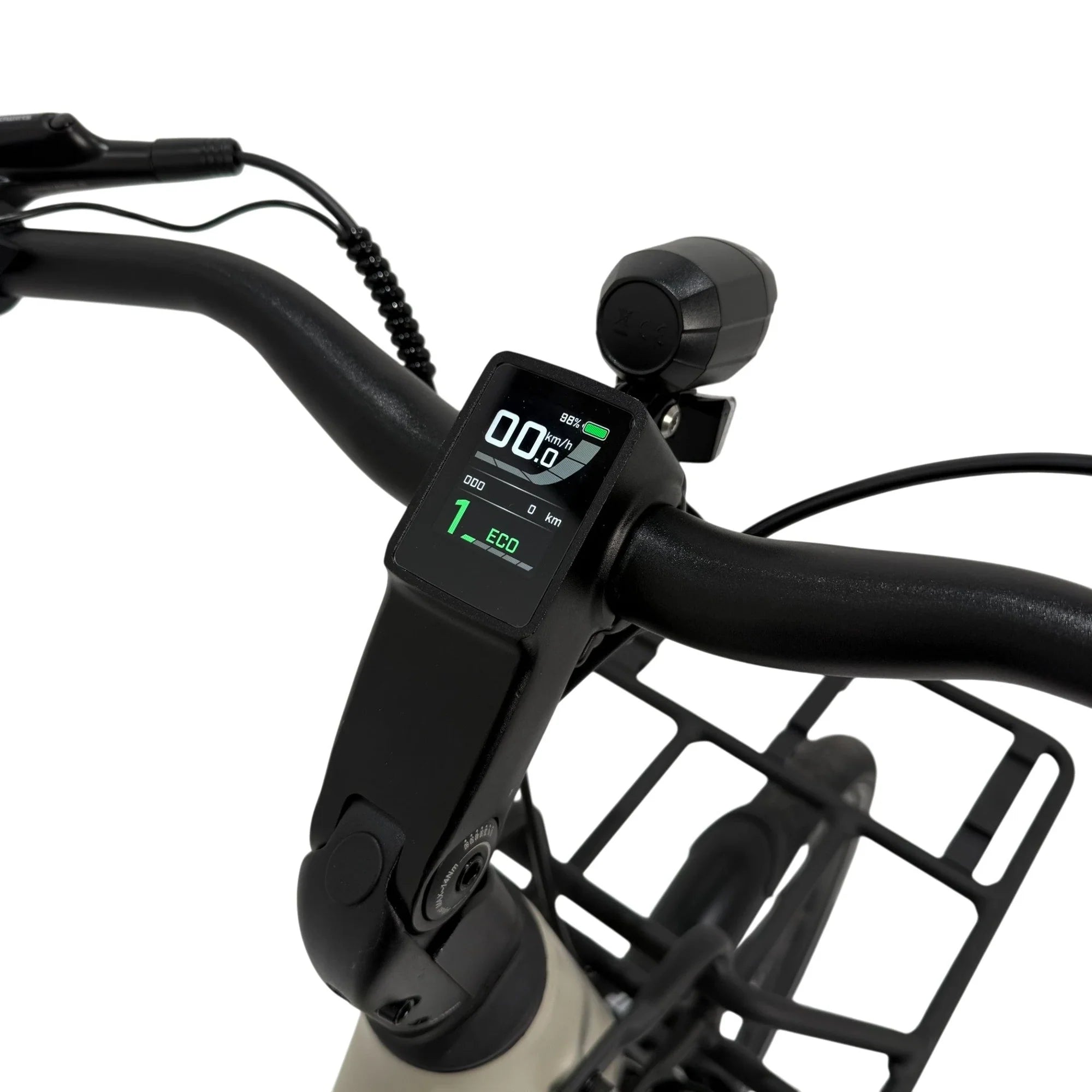 Vogue Milo Grijs luxe e-bike met riemaandrijving en Bafang motor, zichtbaar met frame, accu en wielen in een moderne setting