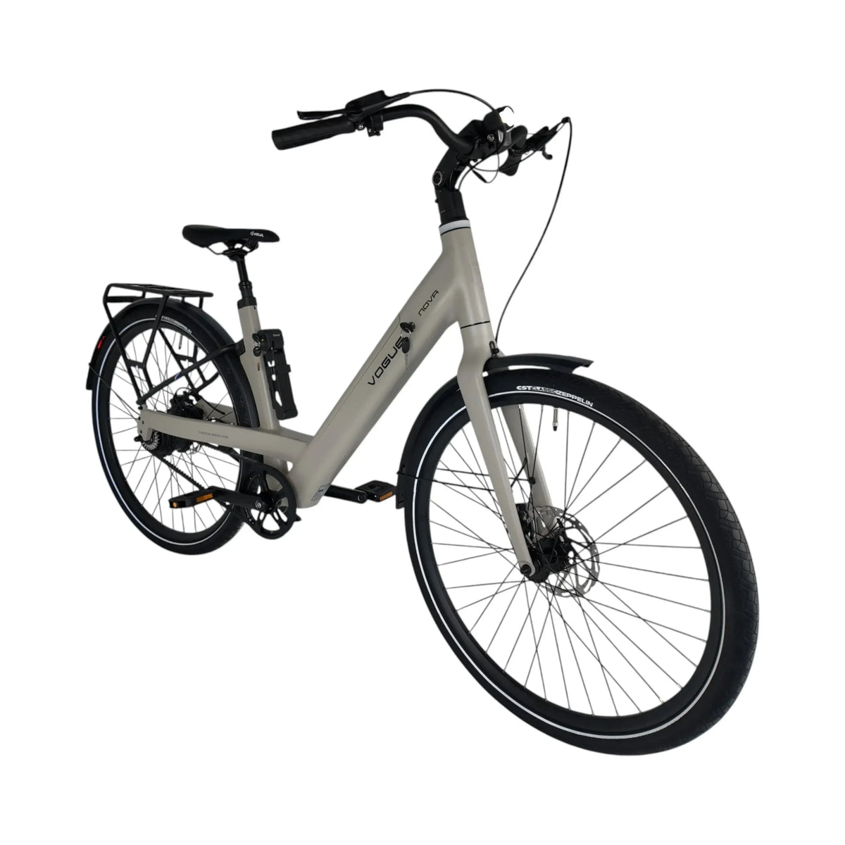 Vogue Nova grijze elektrische fiets met lage instap, comfortabel en stijlvol e-bike voor dagelijks gebruik