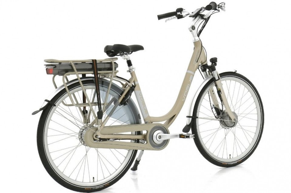 Vogue Premium N7 Champagne elektrische stadsfiets met comfort en moderne ontwerp, ideaal voor stadsvervoer.