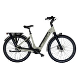 Vogue Prestige Cement Grijs elektrische fiets met lage instap, lage frame en comfortabele zithouding, ideaal voor stadsritten.