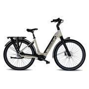 Vogue Prestige Fashion elektrische fiets in grijs met lage instap, unisex e-bike met comfortabel zadel en moderne ontwerp.