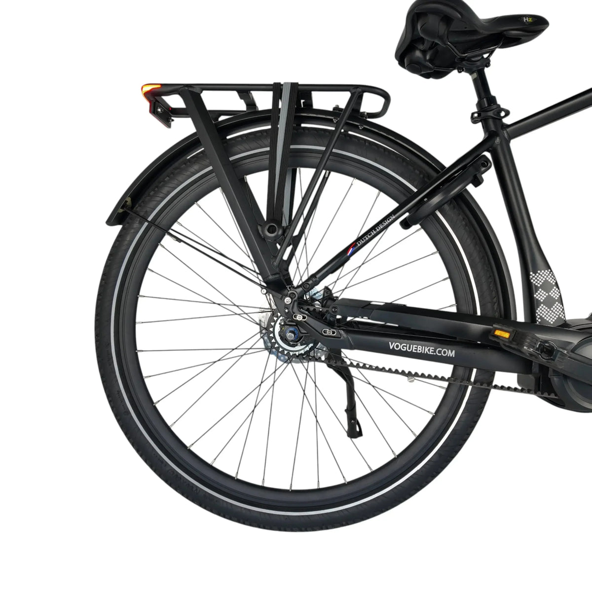 Vogue Prestige Man elektrische herenfiets met middenmotor, zwart frame en comfortabele zithouding, zichtbaar op de afbeelding