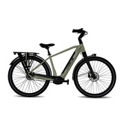 Vogue Prestige heren e-bike met cementgrijze riemaandrijving en middenmotor, stijlvolle en duurzame elektrische fiets.
