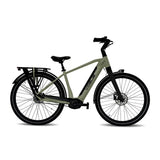 Vogue Prestige heren e-bike met cementgrijze riemaandrijving en middenmotor, stijlvolle en duurzame elektrische fiets.