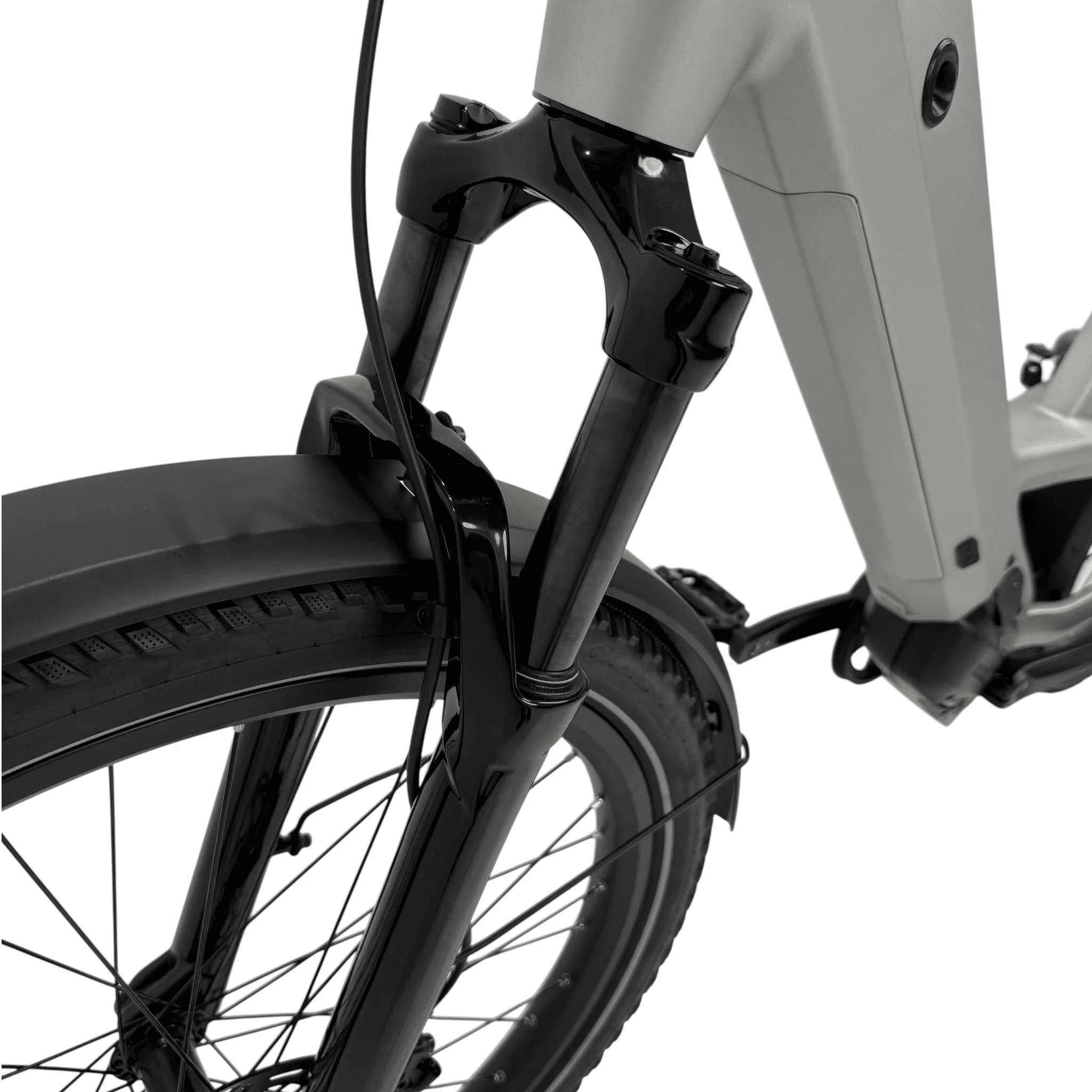 Vogue SUV grijze elektrische fiets met Shimano middenmotor, robuuste e-bike voor stads- en recreatief gebruik