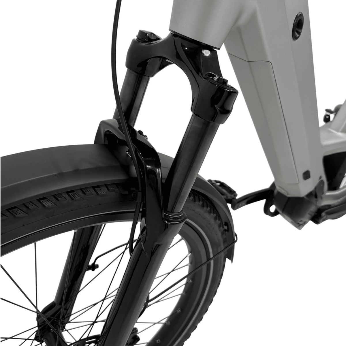 Vogue SUV grijze elektrische fiets met Shimano middenmotor, robuuste e-bike voor stads- en recreatief gebruik