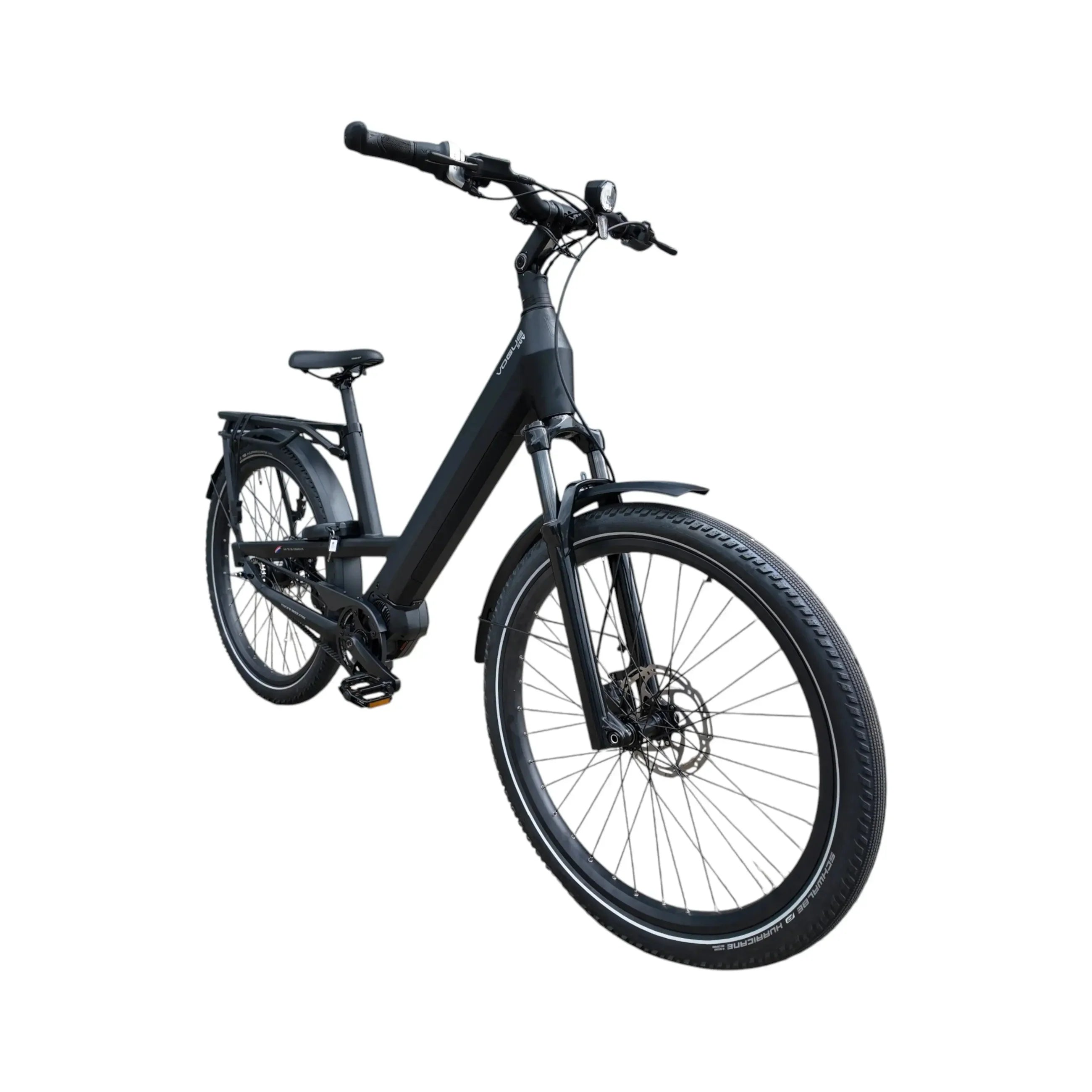 Zwart Vogue SUV elektrische fiets met Shimano middenmotor en robuuste frame, geschikt voor comfortabel stads- en recreatief rijden.