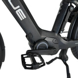 Zwarte Vogue Avalanche Matt elektrische fiets met Shimano middenmotor, zichtbaar vanaf de zijkant met motor en frame details