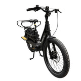 Vogue Wonder zwart elektrische longtail fiets voor gezinnen, zichtbaar in doos met overzicht van fietsdetails en frame.