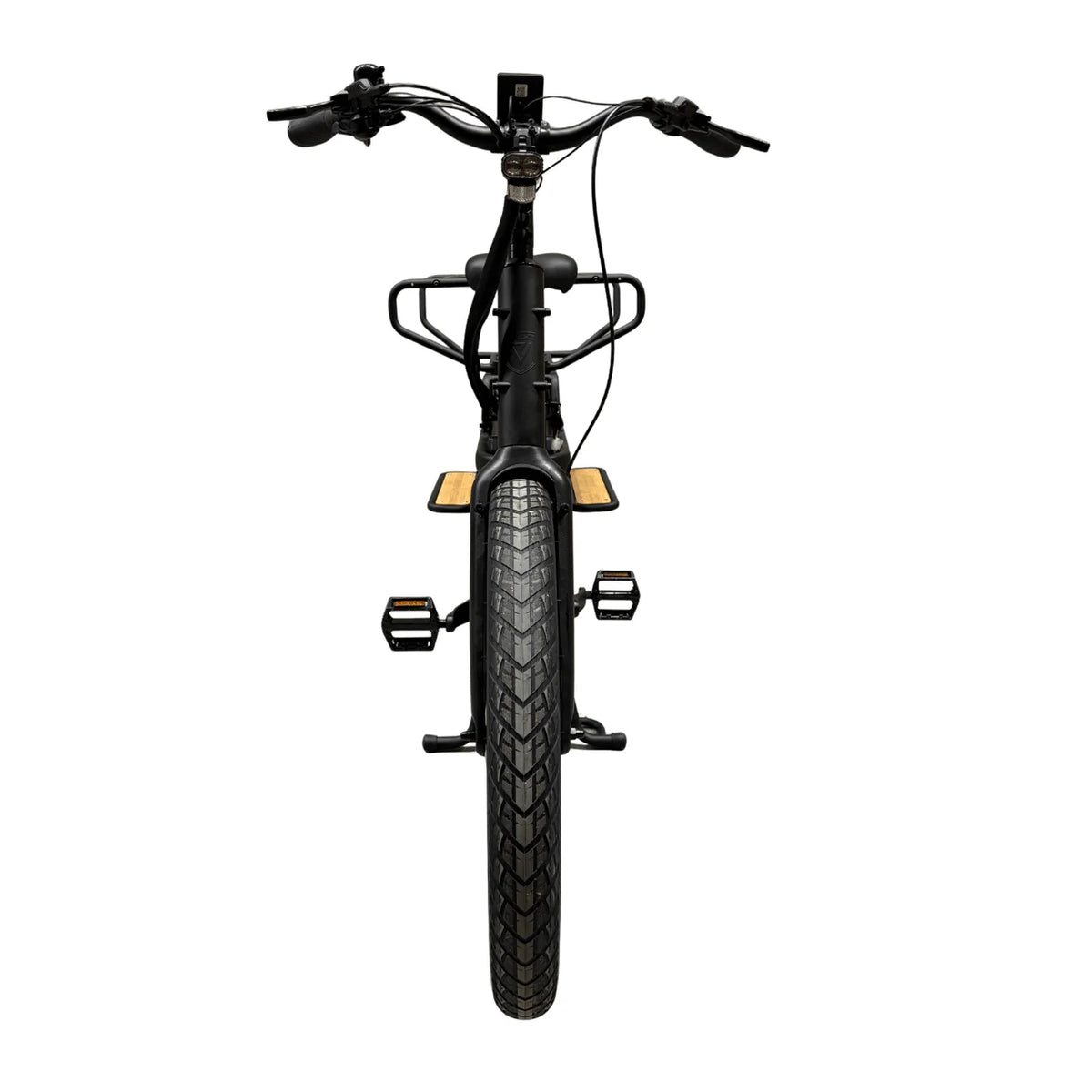 Vogue Wonder zwarte elektrische longtail fiets, gezinsvriendelijk, klaar voor montage, met zadel en stuur zichtbaar.