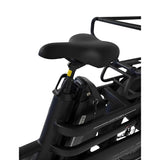 Vogue Wonder zwarte elektrische longtail fiets in doos, gezinsvriendelijk en geschikt voor comfortabel vervoer.